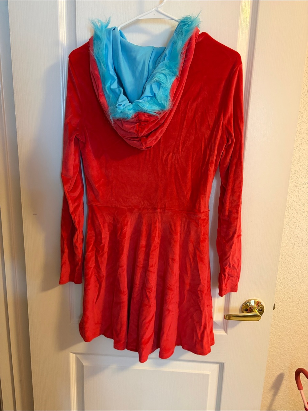 Red "Thing 2" adults Costume Dress with Blue Accents - Picture 2 of 5